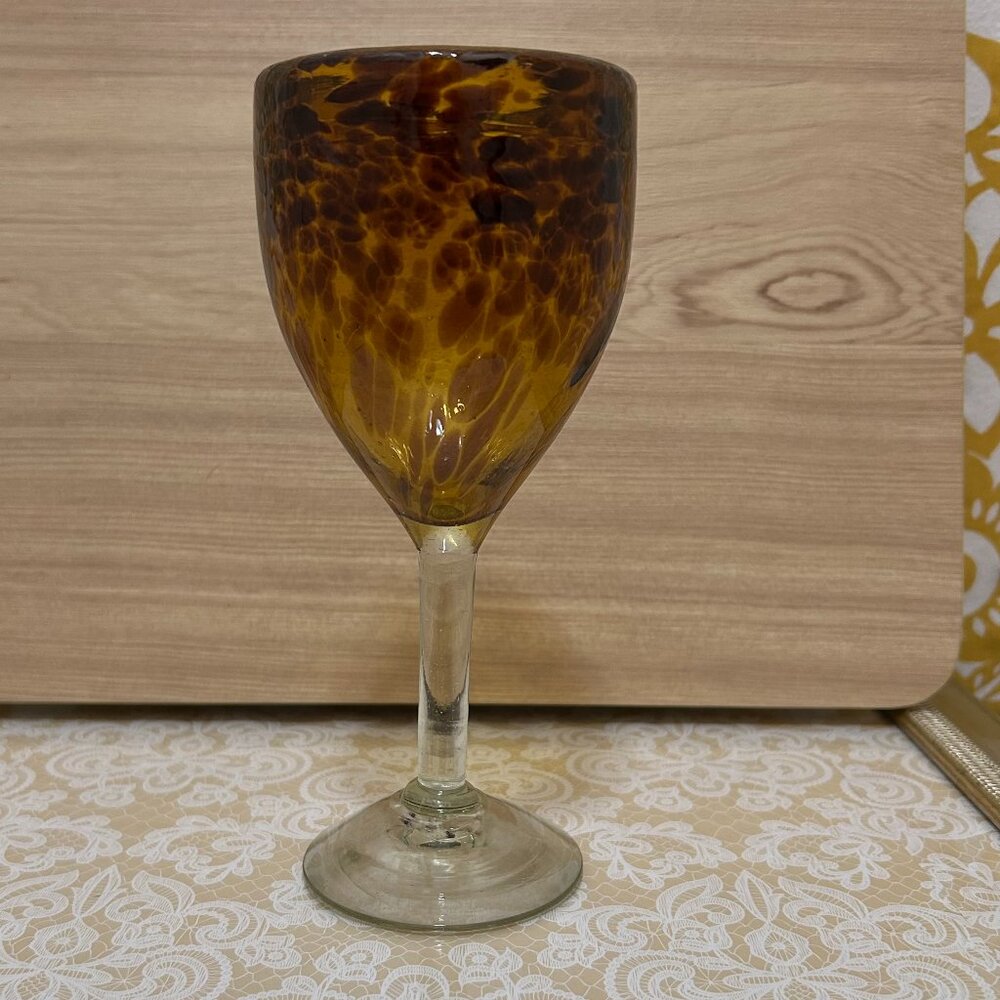 Vintage Hand Blown Tortoise Shell Wine Glass/Goblet